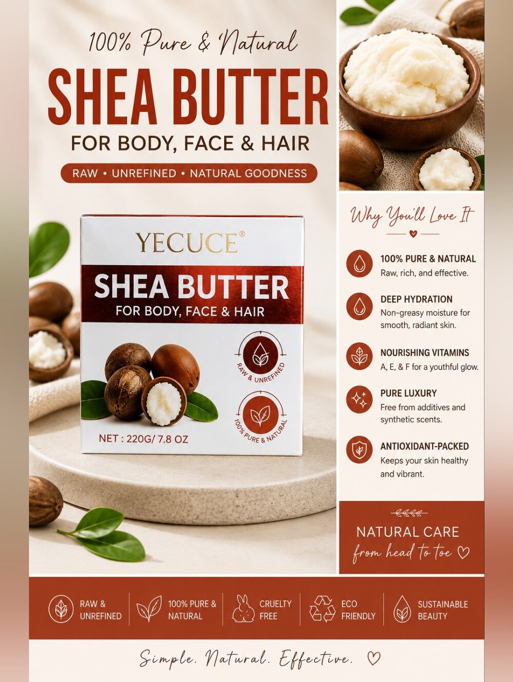 YECUCE Raw & Unrefined Shea Butter 100% Pure Natural Moisturizer